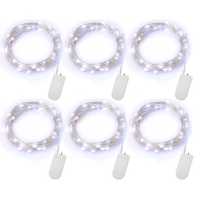 6 luzes conduzidas a pilhas brancas frescas da corda do PCS para decorações do partido